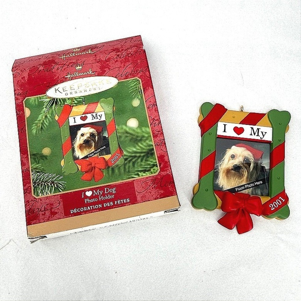 Hallmark Keepsake Ornament I Love My Dog Photo Holder 2001 Holiday Pet XMAS
